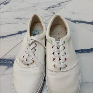 Toms Happiness Project White Canvas Shoes with Multicolor Eyelets